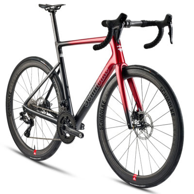 Schmolke Carbon Aerrow burgundy Shimano Dura-Ace 2x12 di2 TLO47 BE disc oblique view front