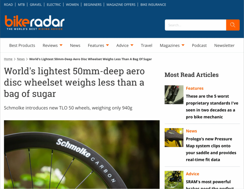 Bike Radar - Test TLO 50 wheelset
